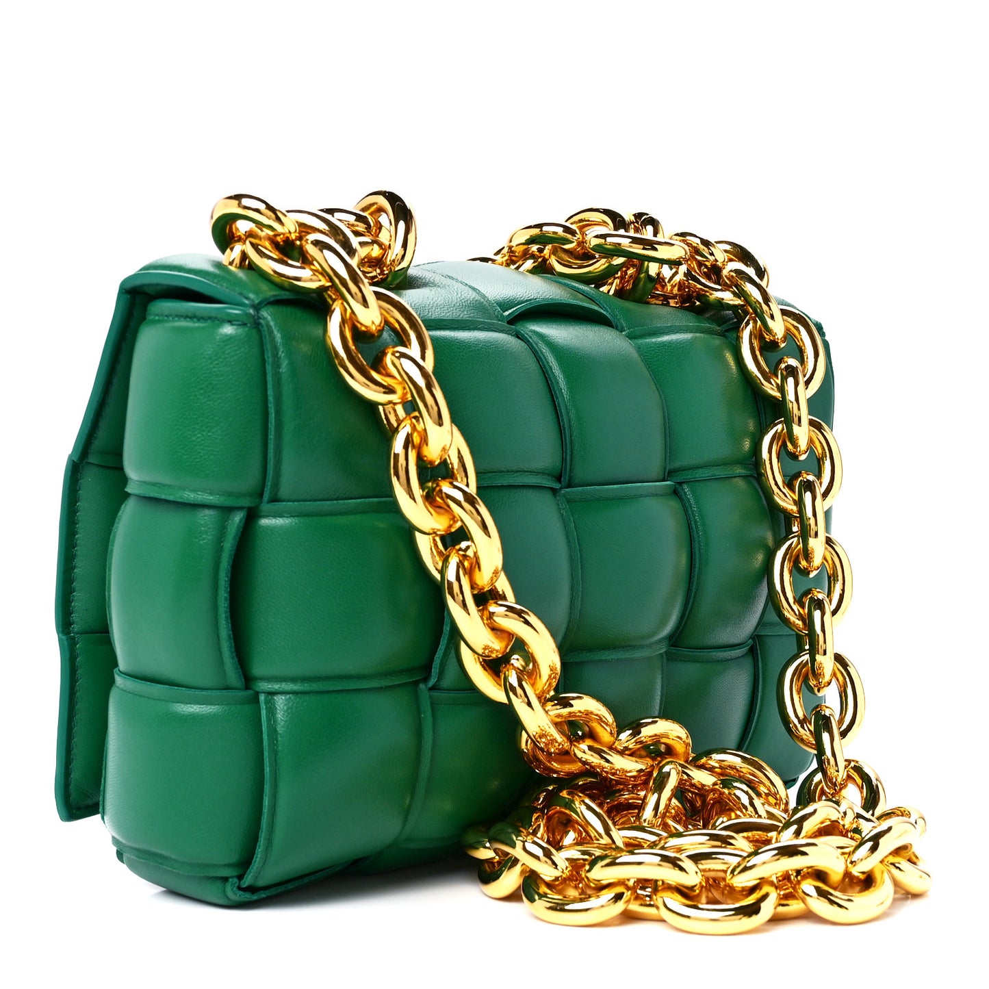 Lambskin Maxi Intreccio Padded Chain Cassette Crossbody Bag Racing Green