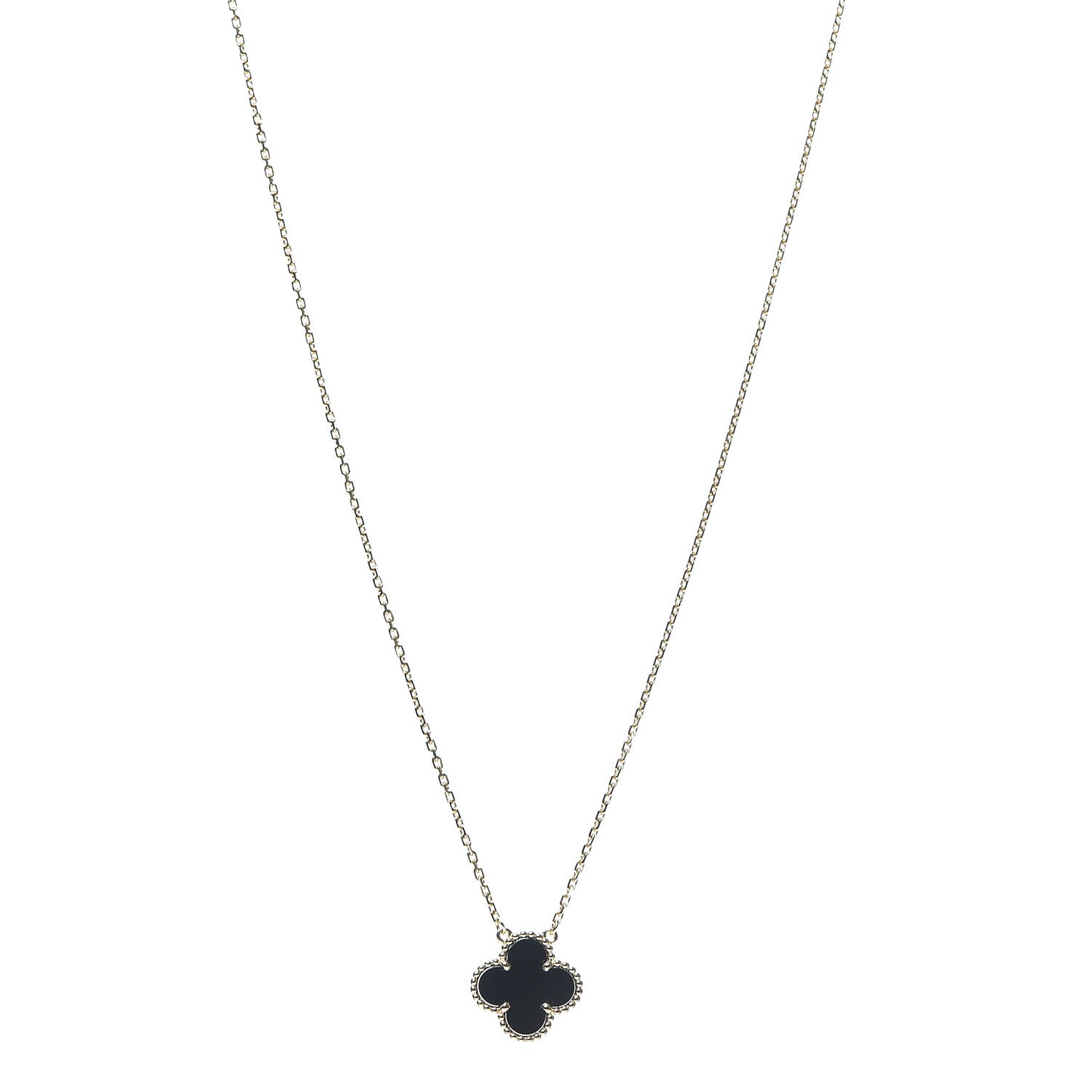 18K Yellow Gold Black Onyx Vintage Alhambra Pendant Necklace