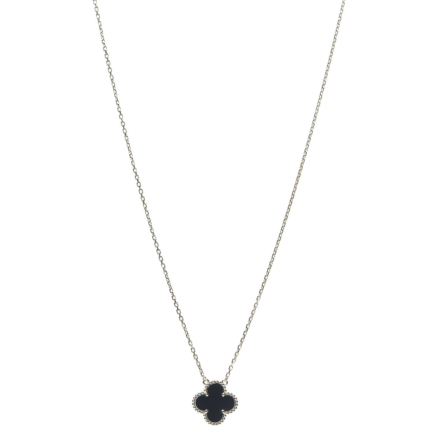 Van Cleef & Arpels 18K Yellow Gold Black Onyx Vintage Alhambra Pendant Necklace 1 of 5