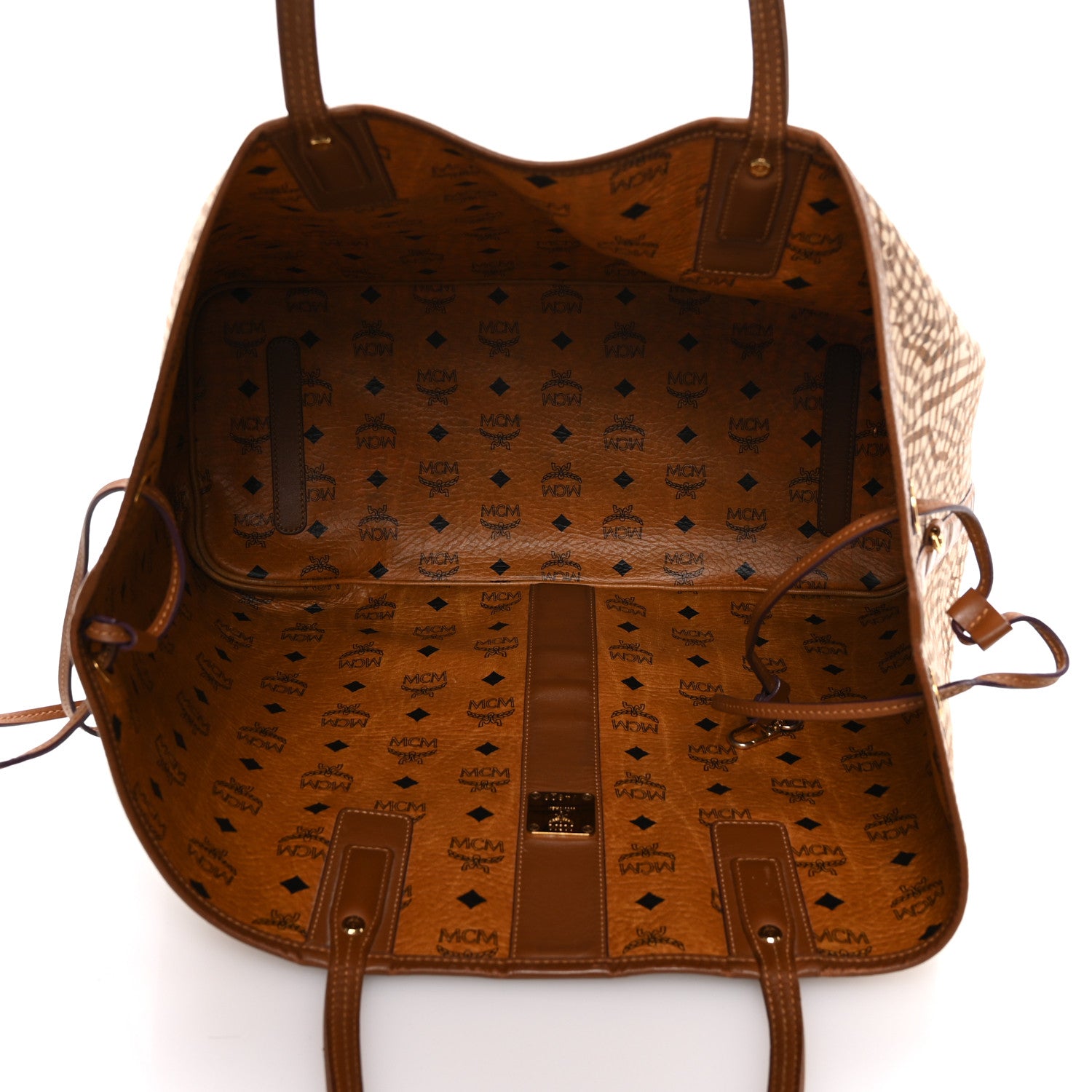 MCM Visetos Large Liz Reversible Shopper Tote Cognac 10 of 17