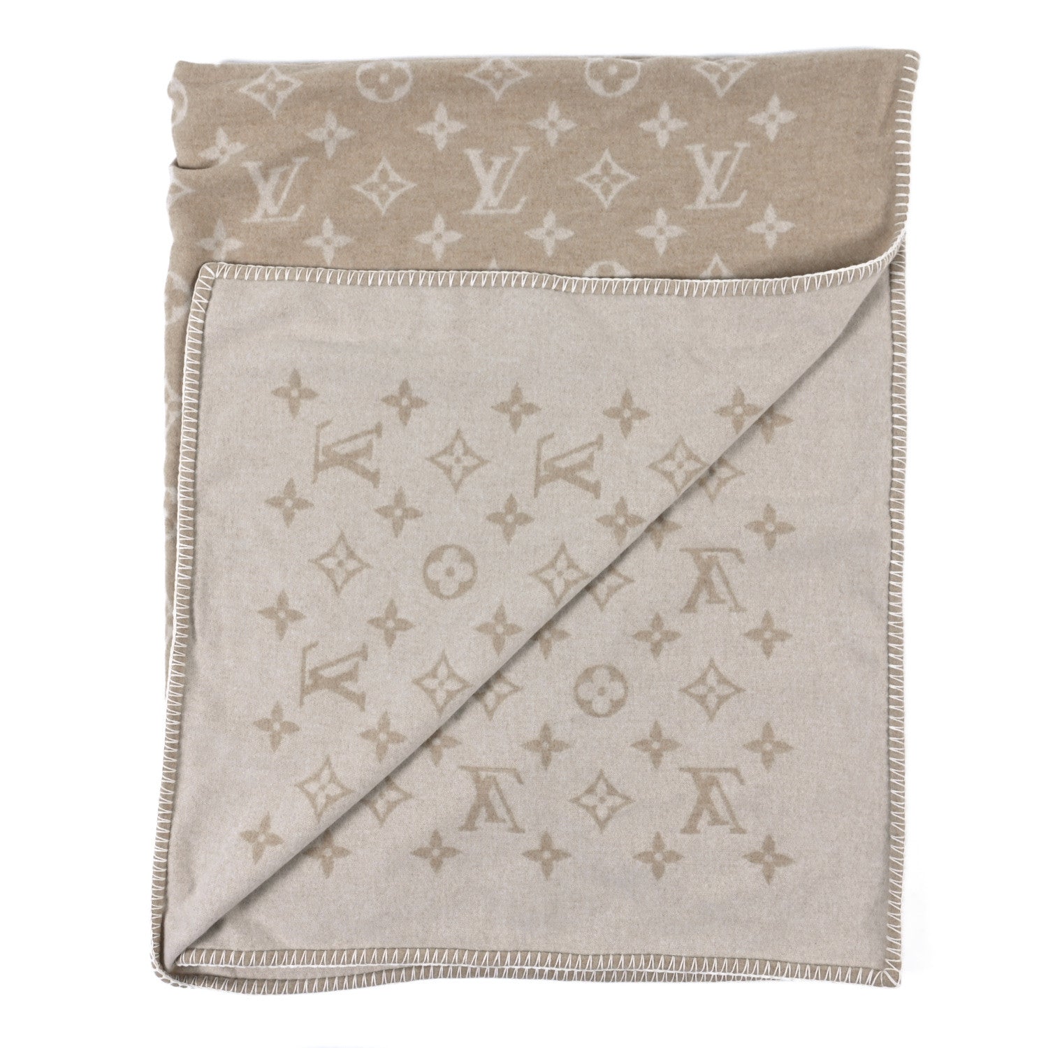 Louis Vuitton Wool Cashmere Neo Monogram Blanket Beige 2 of 3