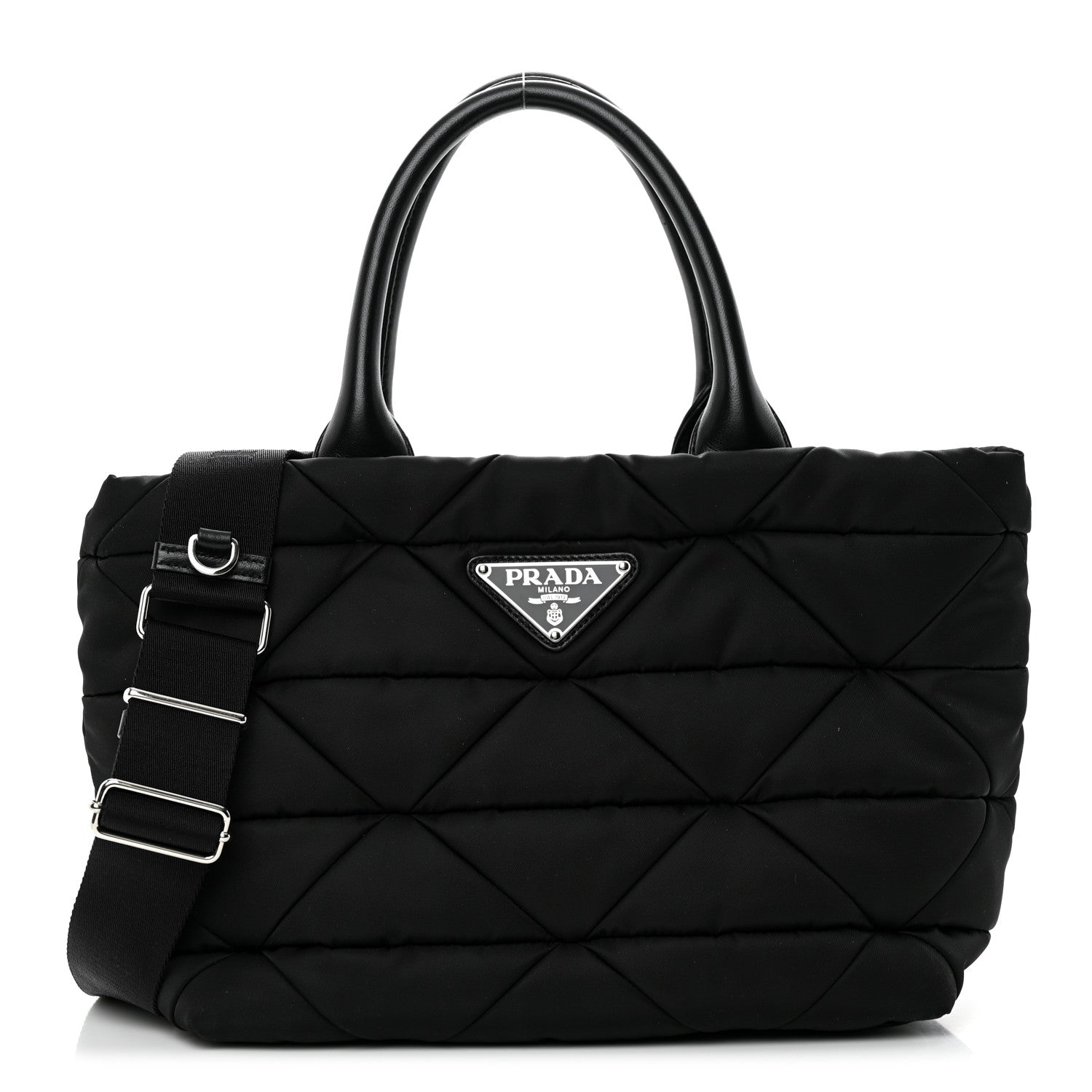 Prada Re-Nylon Nappa Triangle Quilted Padded Small Double Handled Zip Tote Black 1 of 10