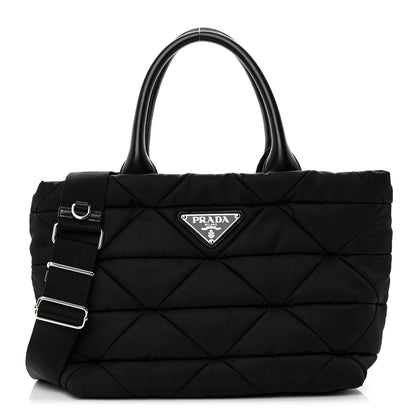 Prada Re-Nylon Nappa Triangle Quilted Padded Small Double Handled Zip Tote Black 1 of 10