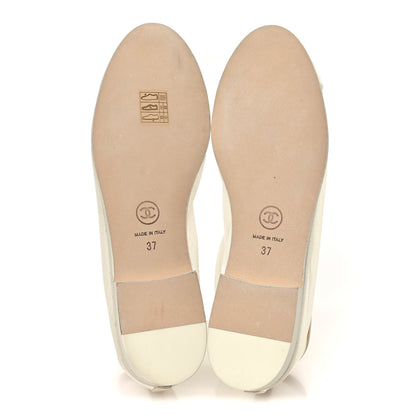 Chanel Mesh Grosgrain CC Cap Toe Ballerina Flats 37 Ivory 6 of 9
