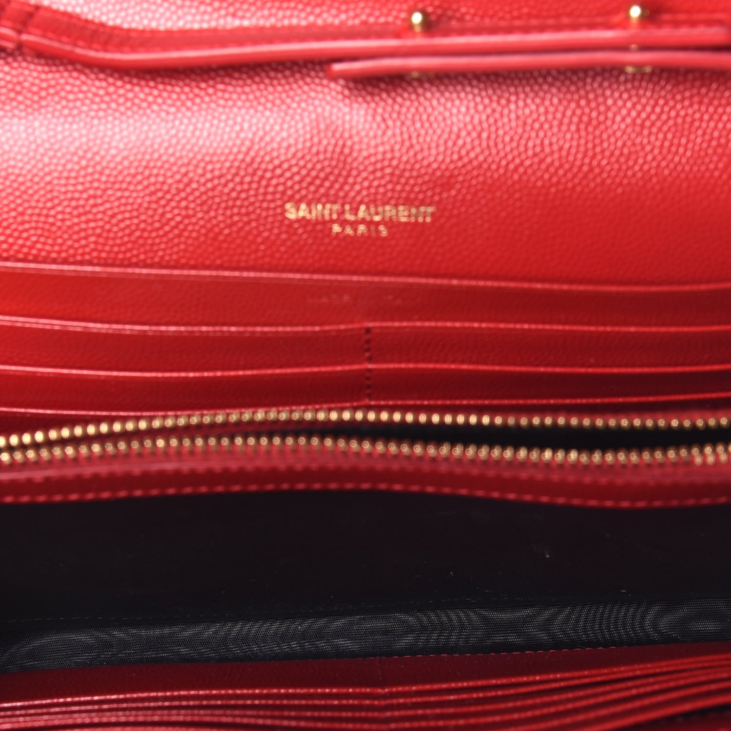 Saint Laurent Grain De Poudre Matelasse Chevron Monogram Chain Wallet New Red 5 of 10