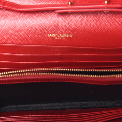 Saint Laurent Grain De Poudre Matelasse Chevron Monogram Chain Wallet New Red 5 of 10