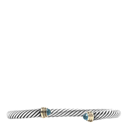 David Yurman Sterling Silver 14K Yellow Gold Blue Topaz 5mm Cable Classics Petite Color Bracelet 1 of 4