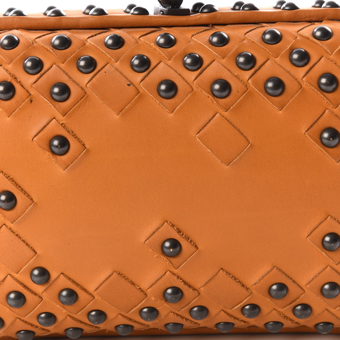 Waxy Nappa Intrecciato Knot Studded Clutch Topaz