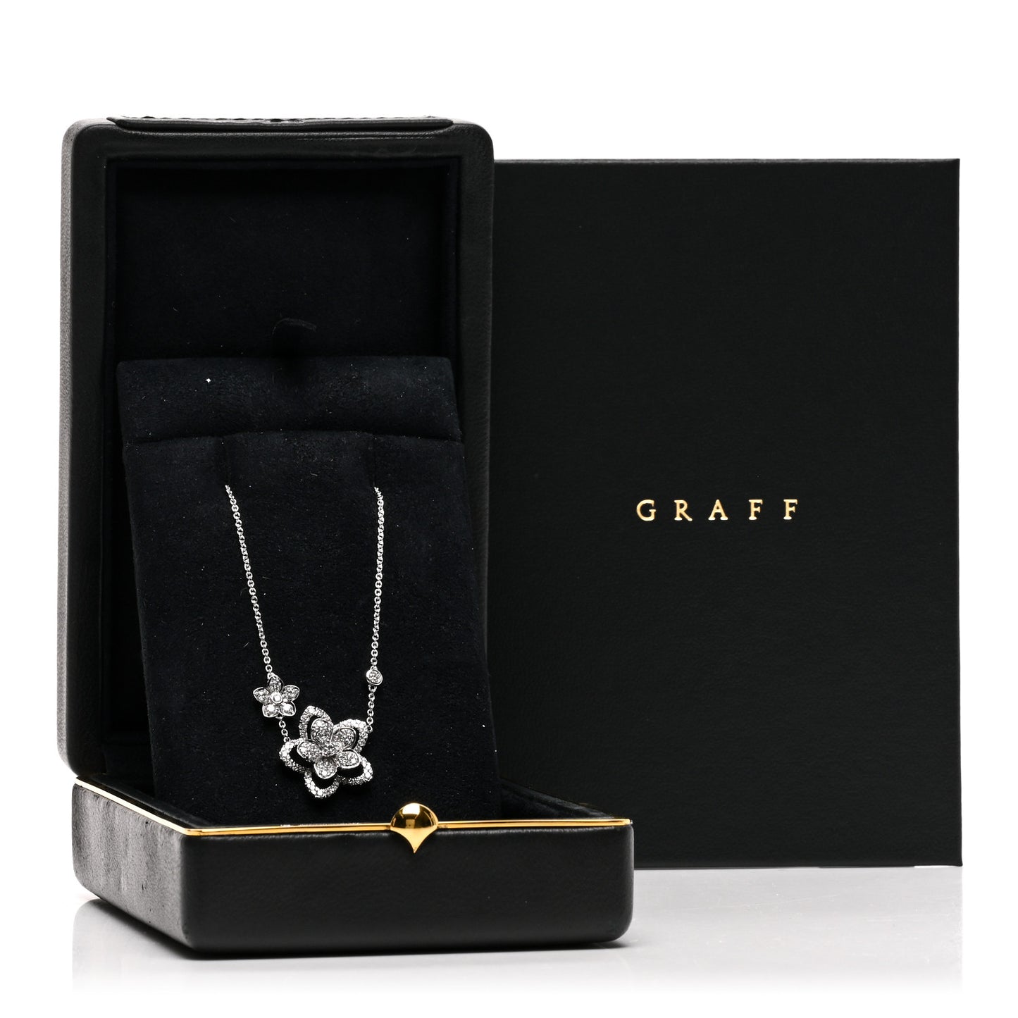 18K White Gold Diamond Double Wild Flower Pendant Necklace