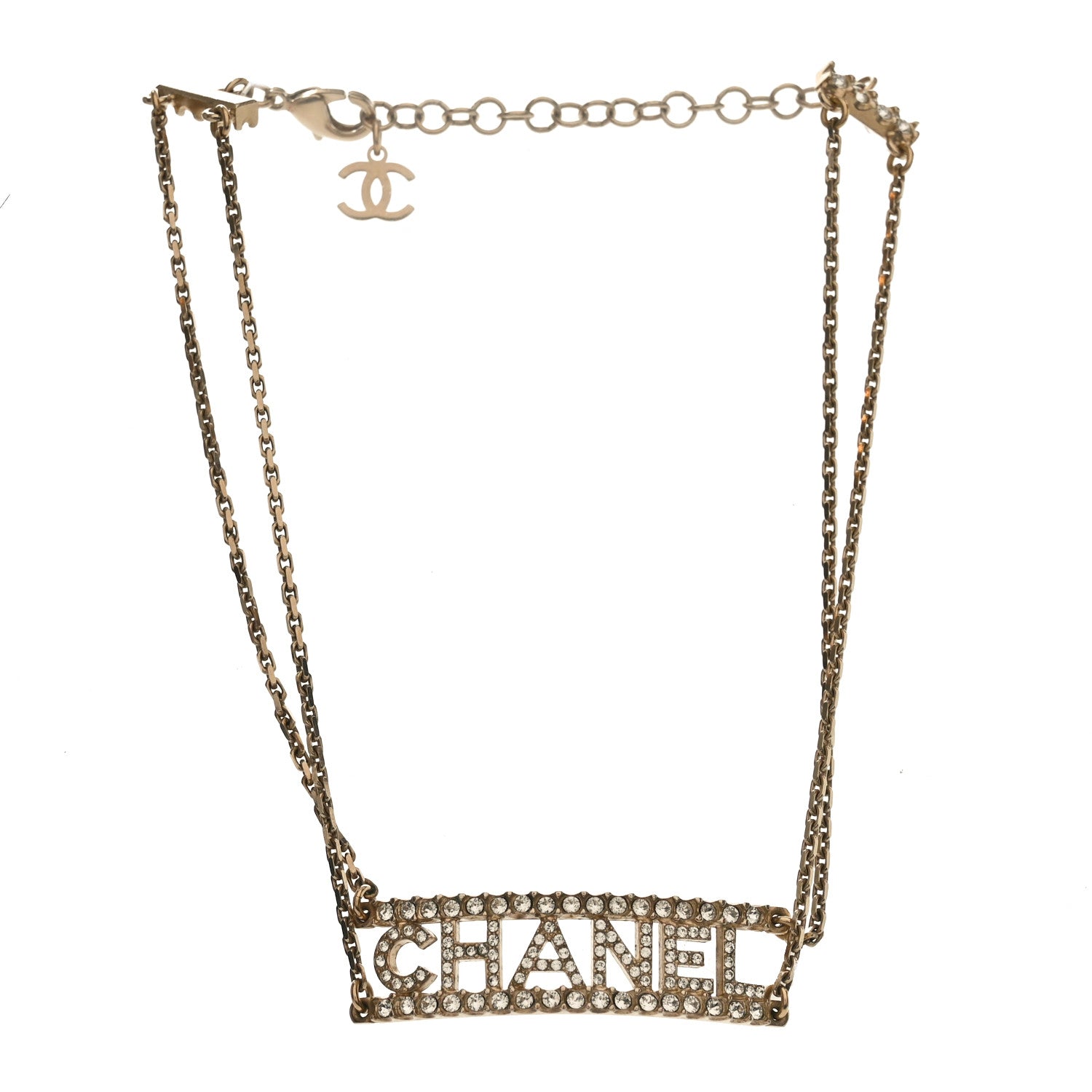 Chanel Metal Crystal Logo Choker Necklace Gold 3 of 4