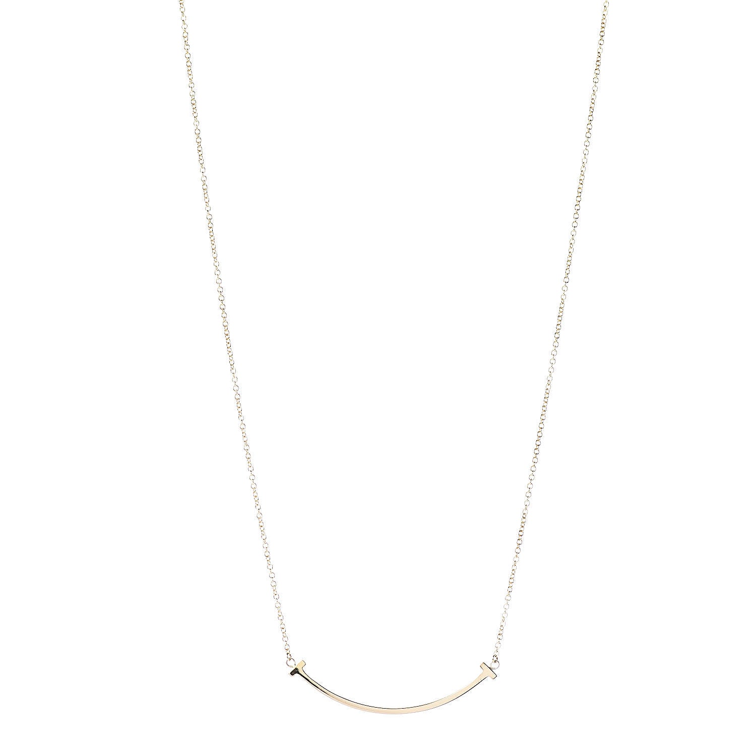 Tiffany 18K Yellow Gold Small T Smile Pendant Necklace 1 of 5