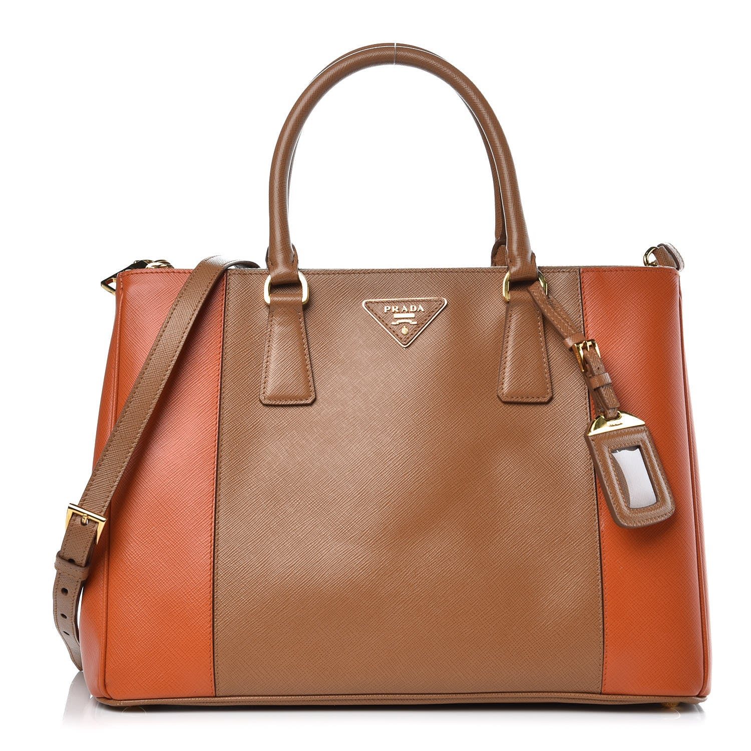 Prada Saffiano Lux Colorblock Medium Galleria Double Zip Tote Caramel Papaya 1 of 13