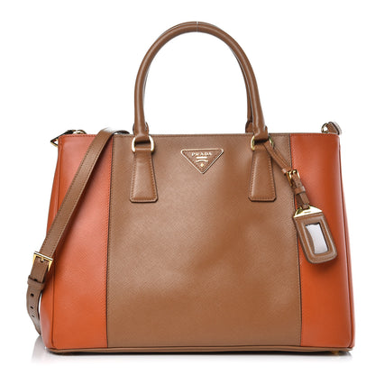 Prada Saffiano Lux Colorblock Medium Galleria Double Zip Tote Caramel Papaya 1 of 13