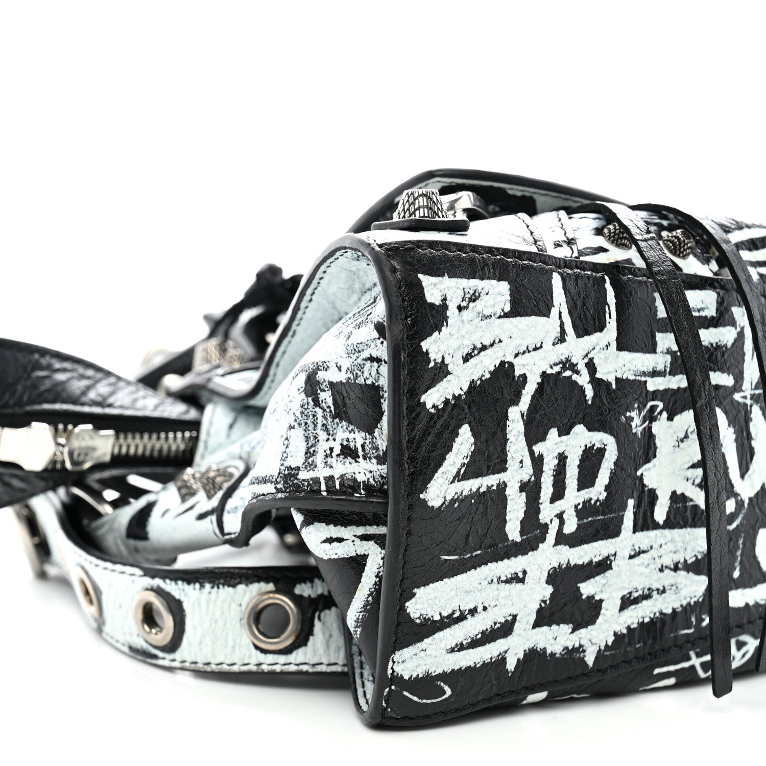 Balenciaga Agneau Arena Graffiti Neo Cagole City Handbag XS Black White 10 of 12