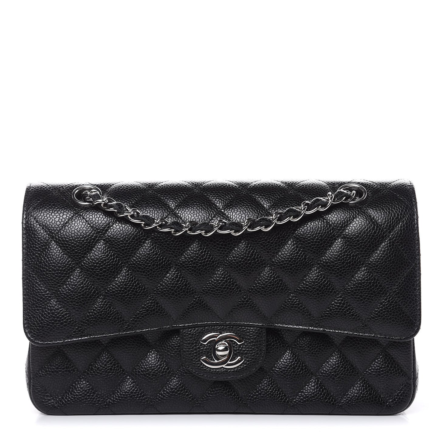 Caviar Quilted Medium Double Flap Black