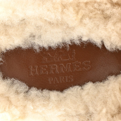 Hermes Suede Woolskin Goatskin Flore 60 Mules 39 Brun Amourette Ecru 11 of 20