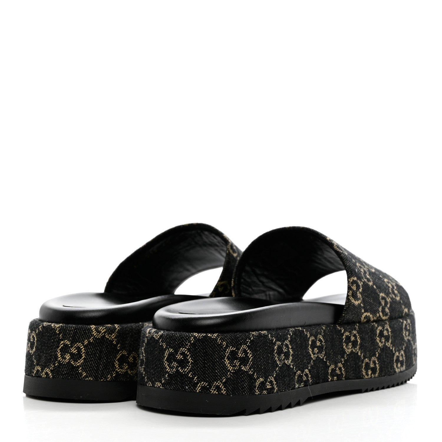 Gucci Jacquard Black Denim GG Monogram Angelina Platform 55mm Slide Sandals 40 Black Ivory 4 of 8