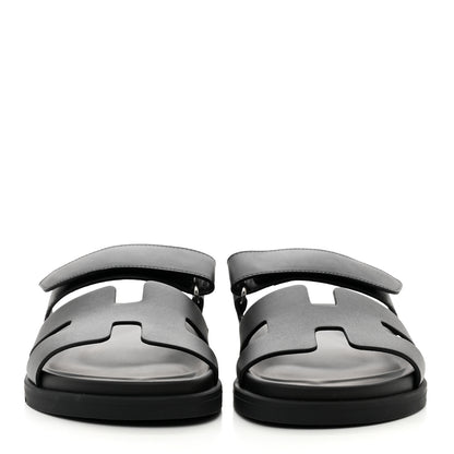 Hermes Calfskin Womens Chypre Sandals 37.5 Black 2 of 9