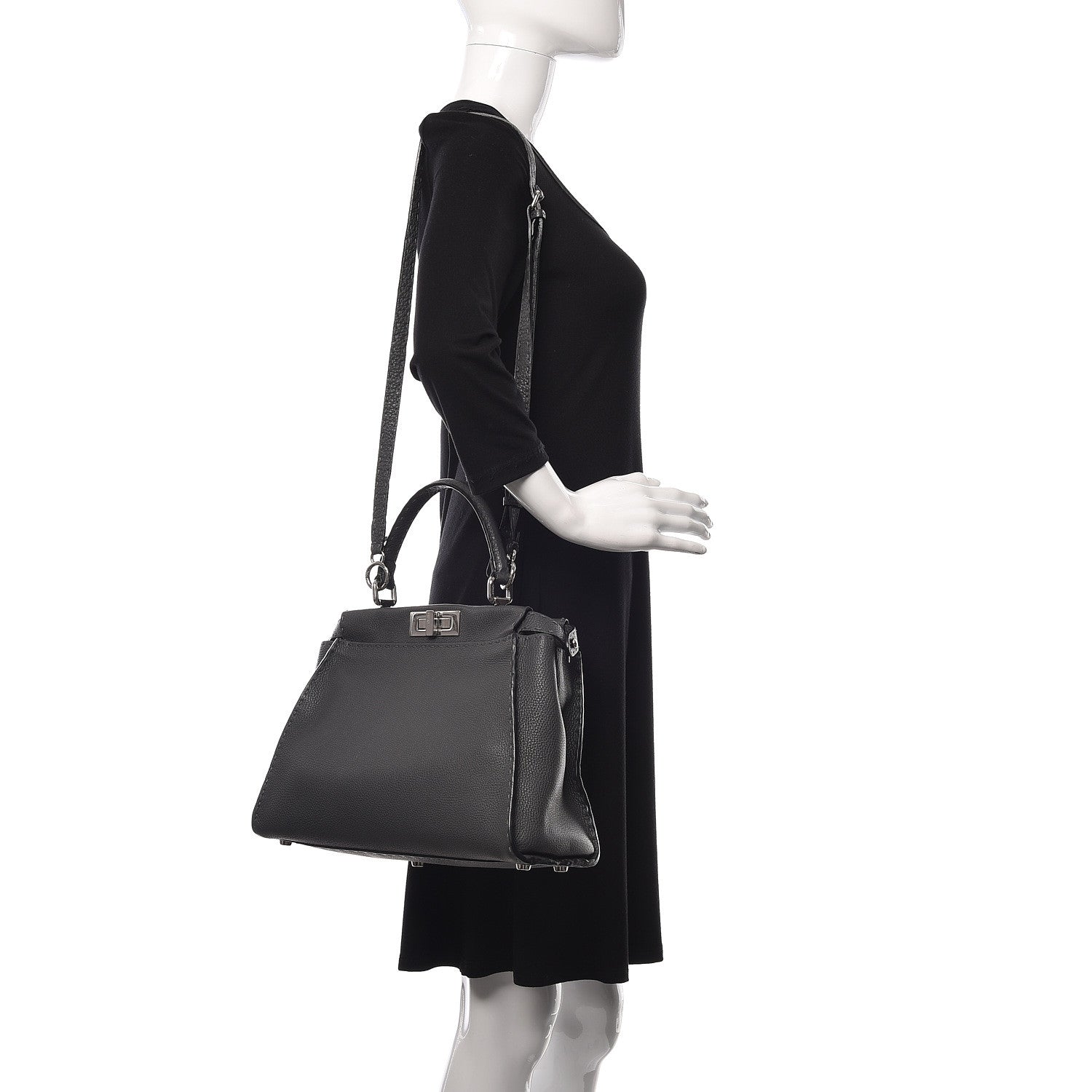 Fendi Cuoio Romano Selleria Bi-Color Medium Peekaboo Iconic Satchel Asfalto Latte 3 of 14