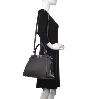 Fendi Cuoio Romano Selleria Bi-Color Medium Peekaboo Iconic Satchel Asfalto Latte 3 of 14