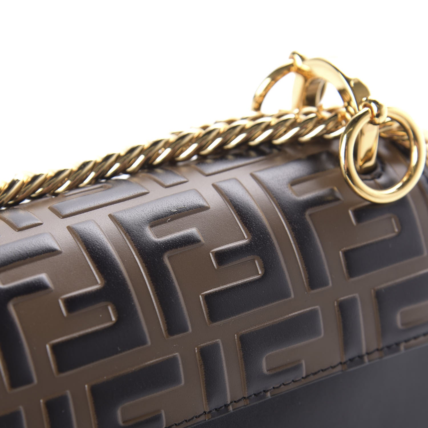 Fendi Vitello Liberty Bi-Color FF 1974 Embossed Small Kan I Shoulder Bag Black Maya 11 of 12