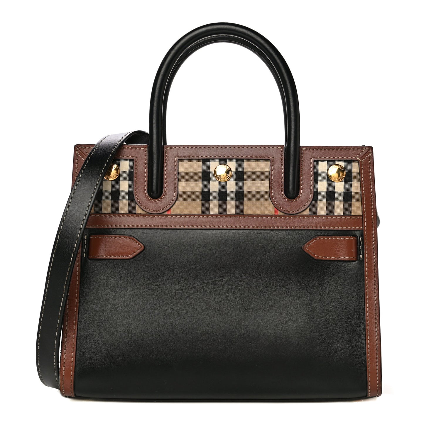 Calfskin Vintage Check Mini Two Handle Title Bag Black