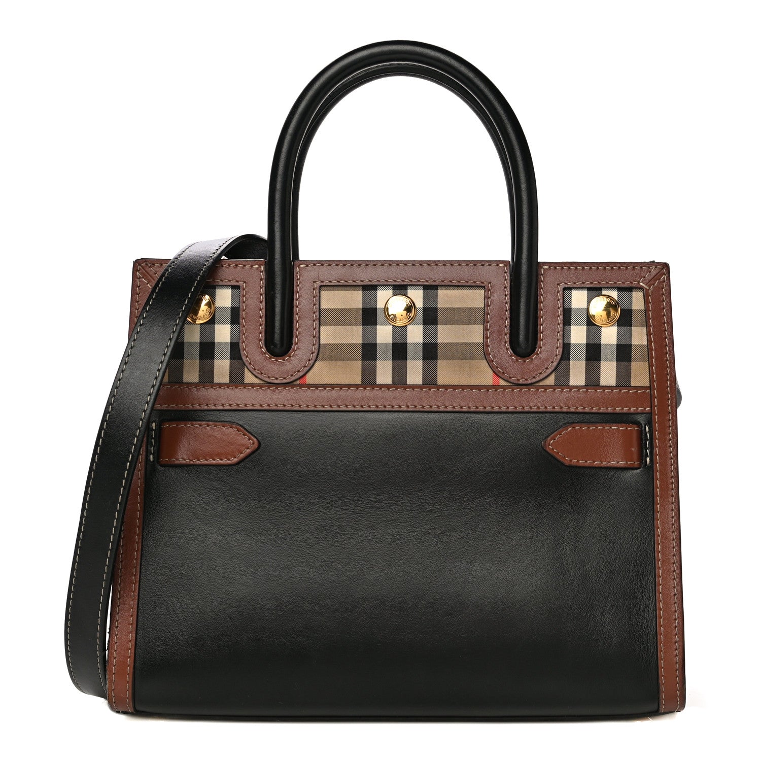 Burberry Calfskin Vintage Check Mini Two Handle Title Bag Black 1 of 24