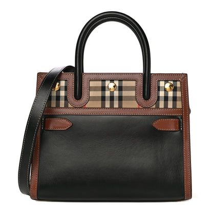 Burberry Calfskin Vintage Check Mini Two Handle Title Bag Black 1 of 24