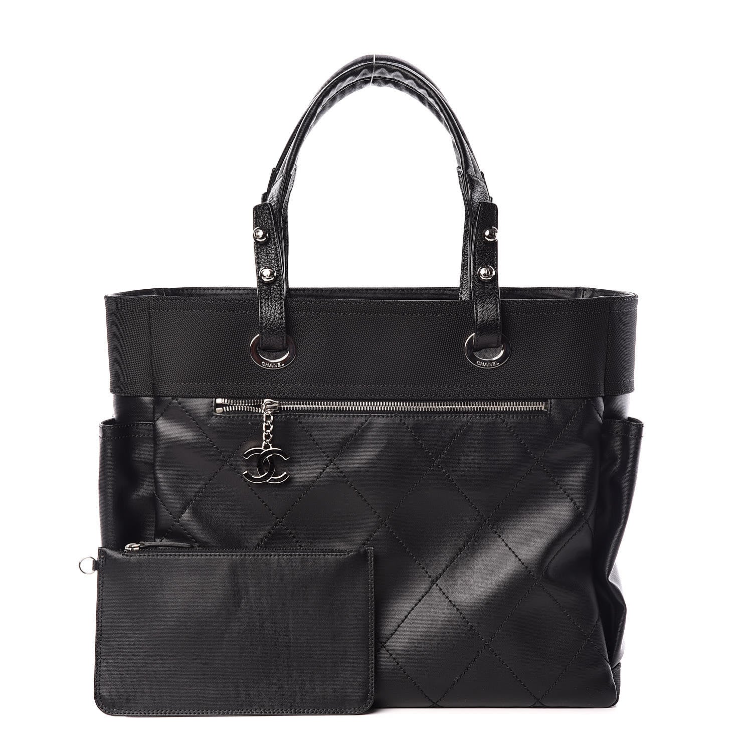 Chanel Coated Canvas Quilted Large Paris Biarritz Tote Black 1 of 14