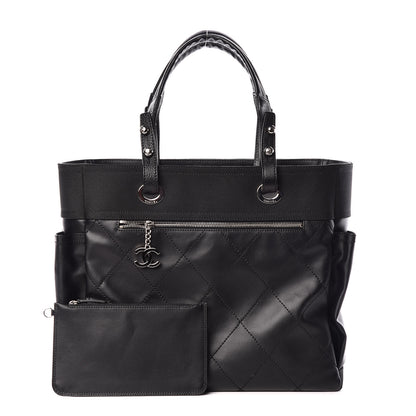 Chanel Coated Canvas Quilted Large Paris Biarritz Tote Black 1 of 14