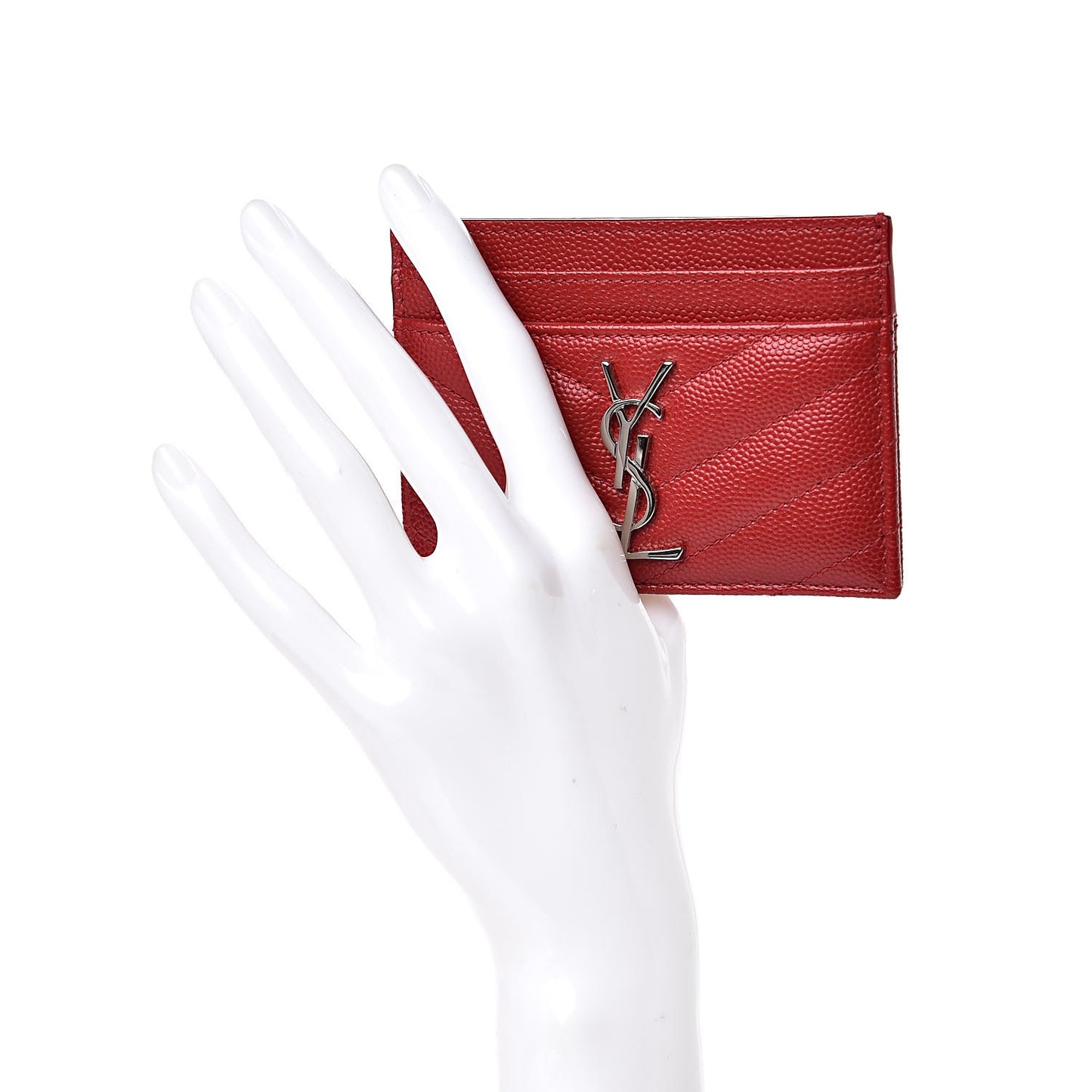 Grain De Poudre Matelasse Chevron Monogram Credit Card Case New Red