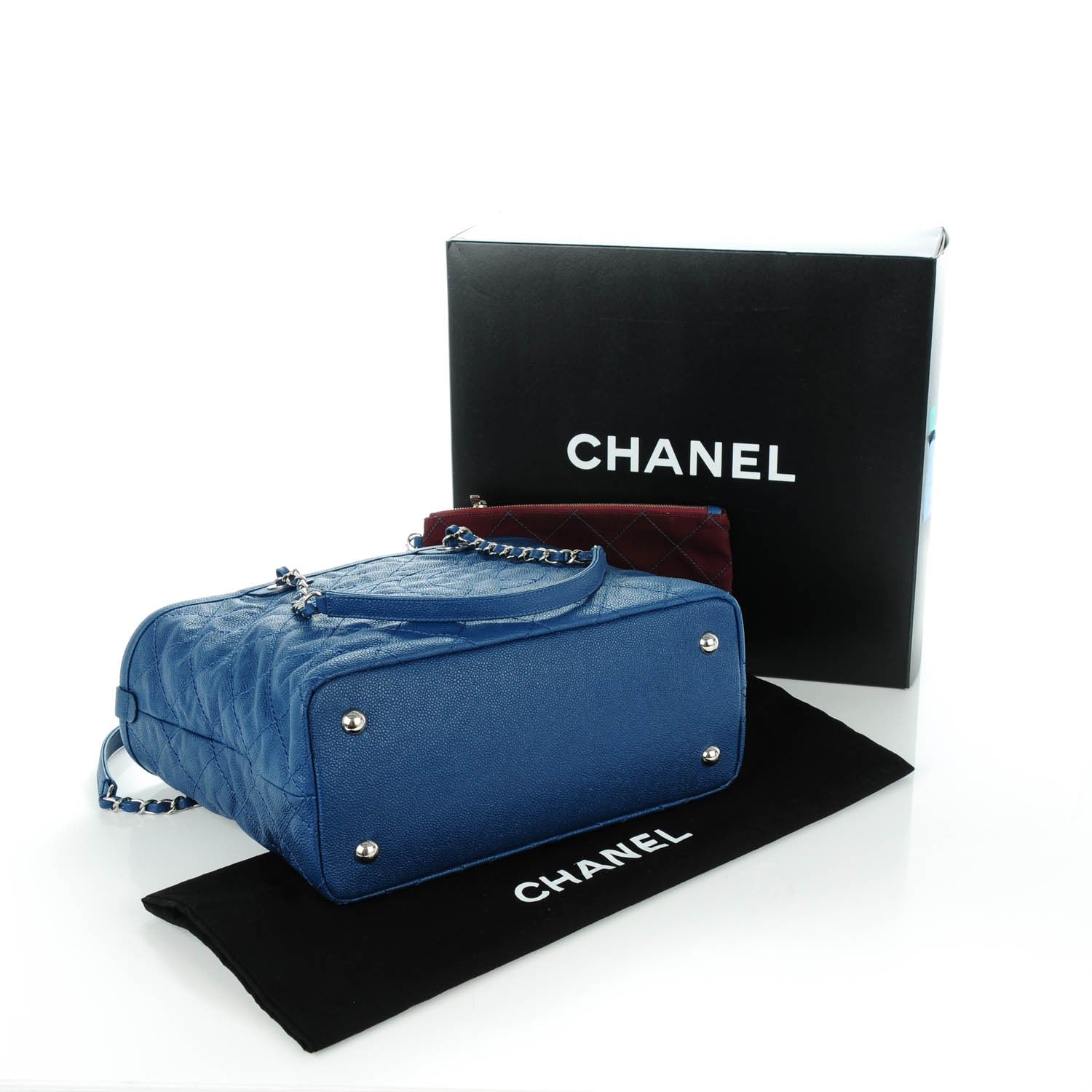 Chanel Grained Calfskin Small Shopping Daily Tote Blue 4 of 7