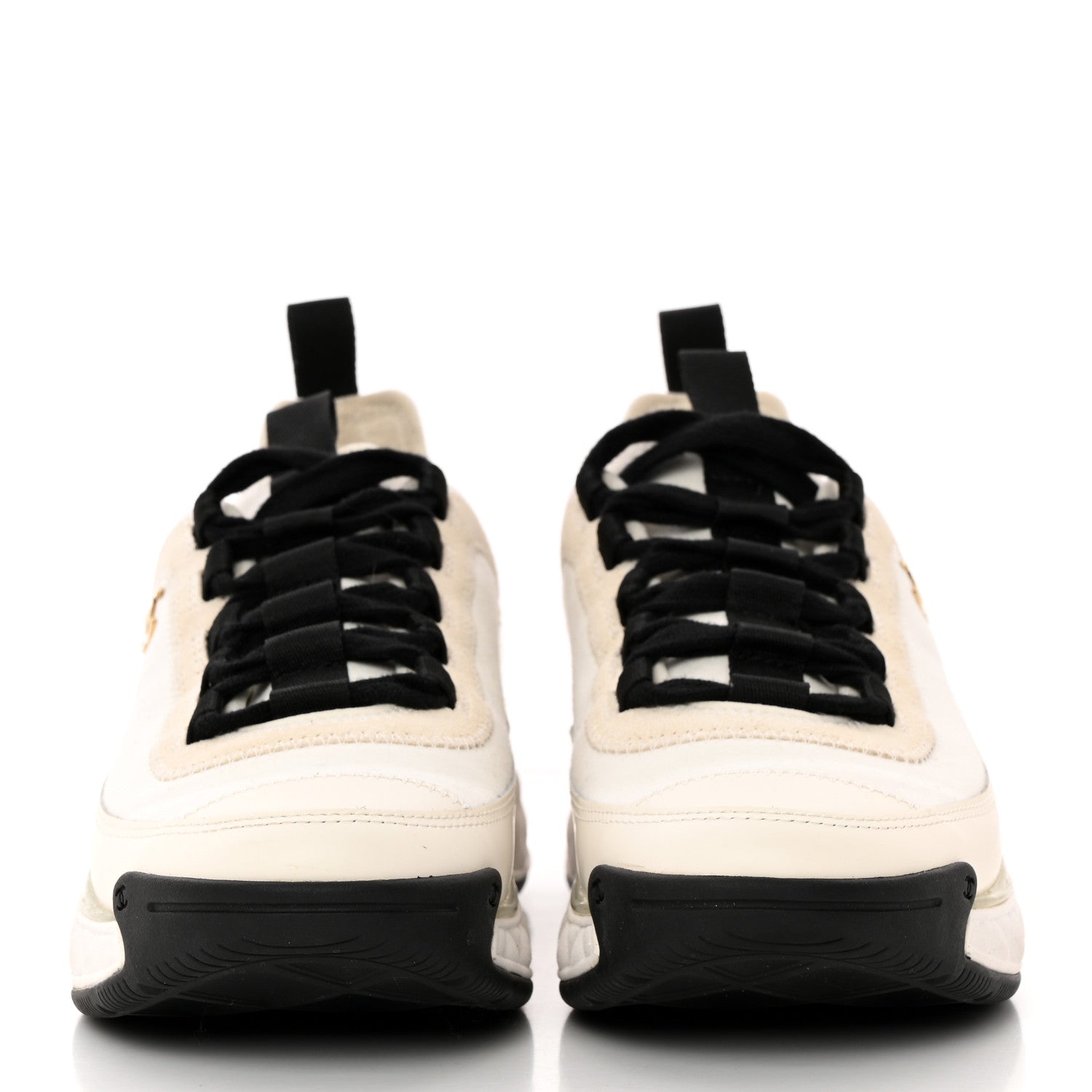 Chanel Velvet Calfskin Mixed Fibers CC Sneakers 37 Ivory Black 2 of 10