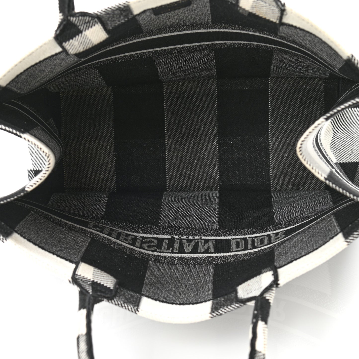 Canvas Embroidered Checkered Book Tote Black White