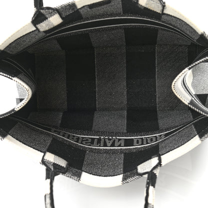 Christian Dior Canvas Embroidered Checkered Book Tote Black White 5 of 11