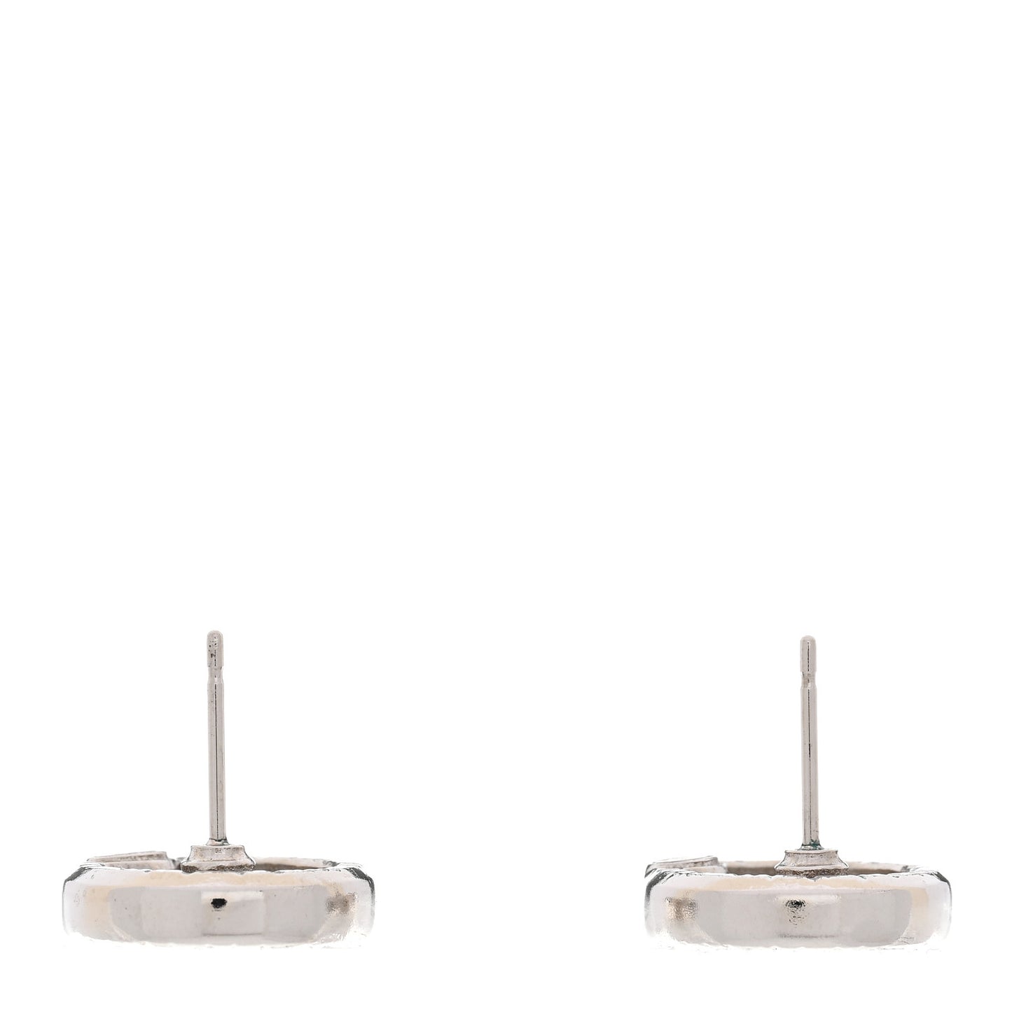 Metal Crystal Textured CC Round Earrings Silver