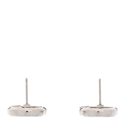 Chanel Metal Crystal Textured CC Round Earrings Silver 3 of 4