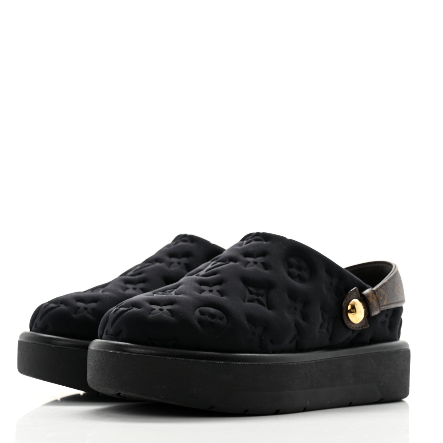 Nylon Embossed Monogram Aspen Platform Clog Mules 36 Black