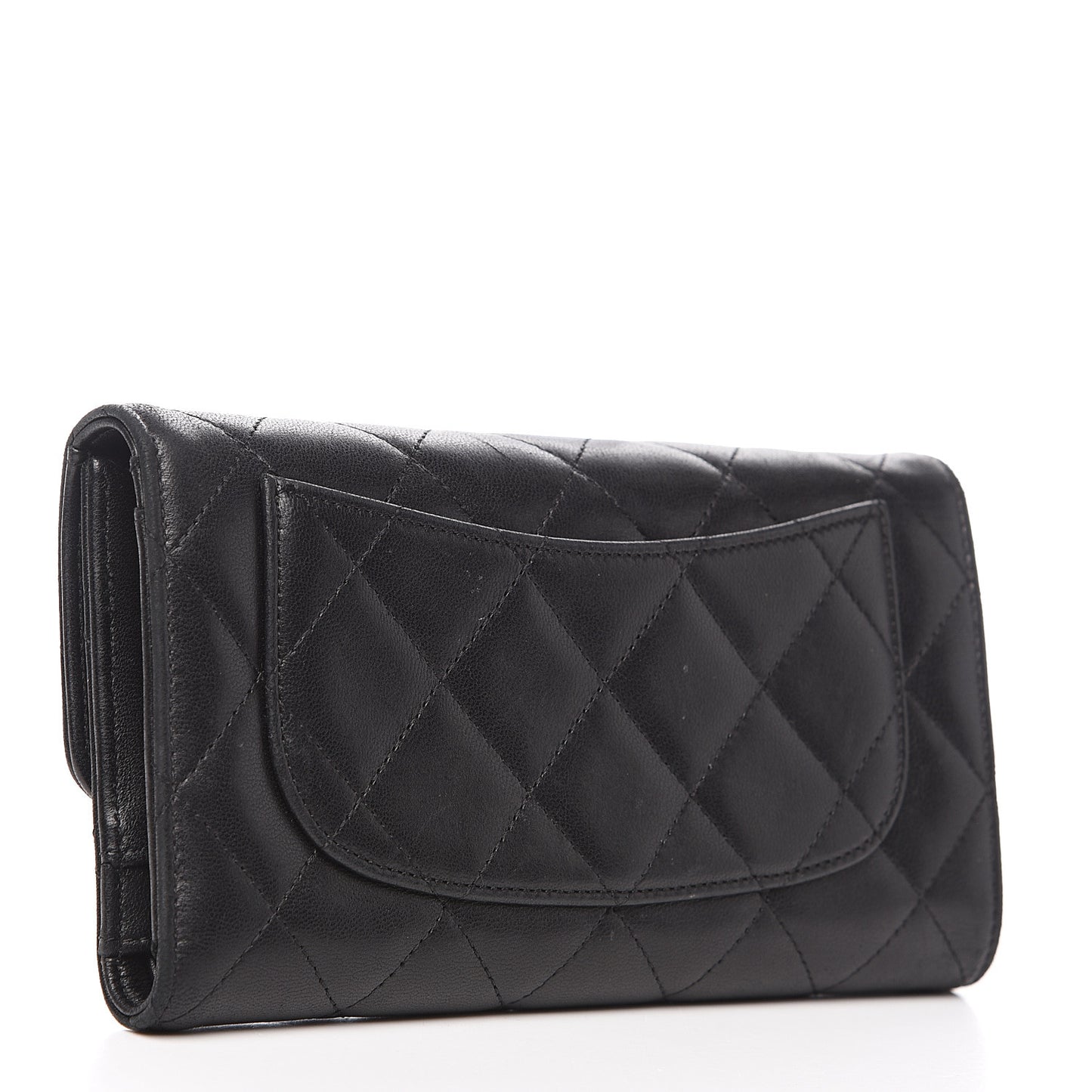 Lambskin Quilted Large Flap Wallet Black