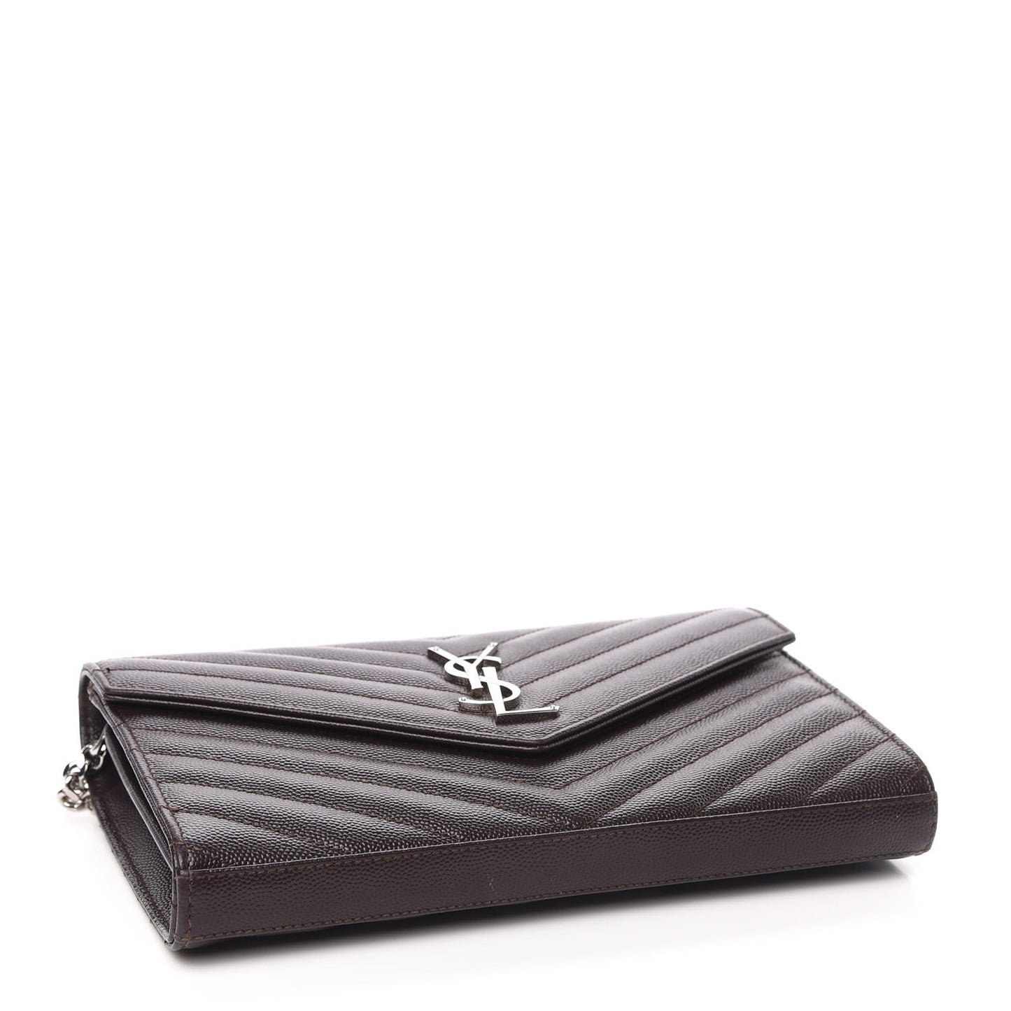 Grain De Poudre Matelasse Chevron Monogram Chain Wallet Dark Brown