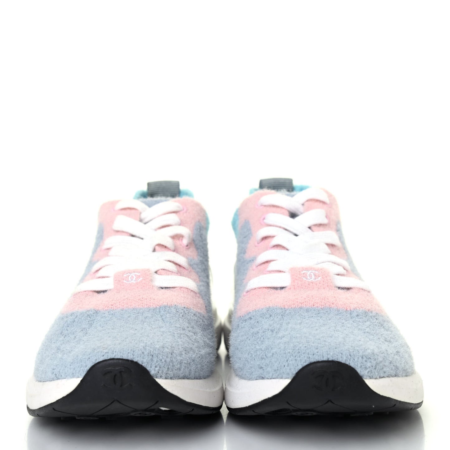 Mixed Fabrics Knit Sneakers 36.5 Grey Pink Blue