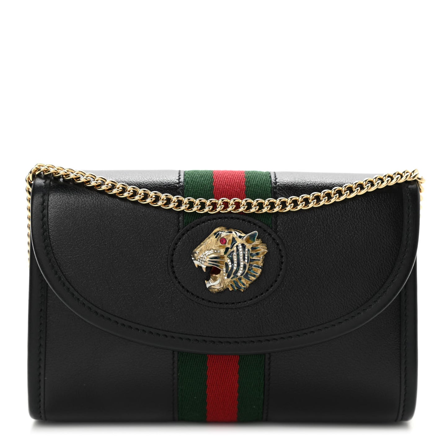 Textured Calfskin Web Mini Rajah Slim Flap Shoulder Bag Black