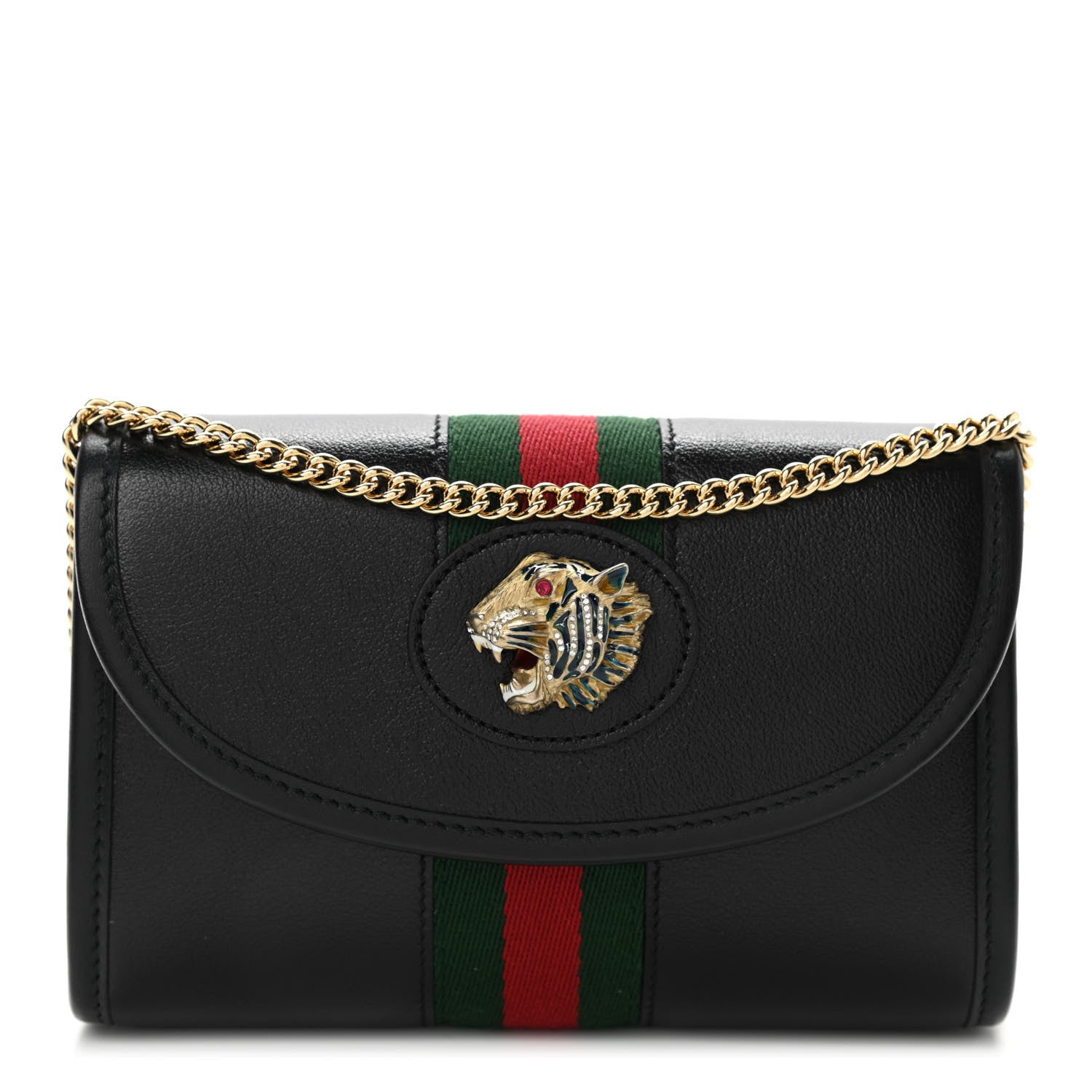 Gucci Textured Calfskin Web Mini Rajah Slim Flap Shoulder Bag Black 1 of 10