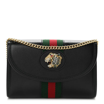 Gucci Textured Calfskin Web Mini Rajah Slim Flap Shoulder Bag Black 1 of 10