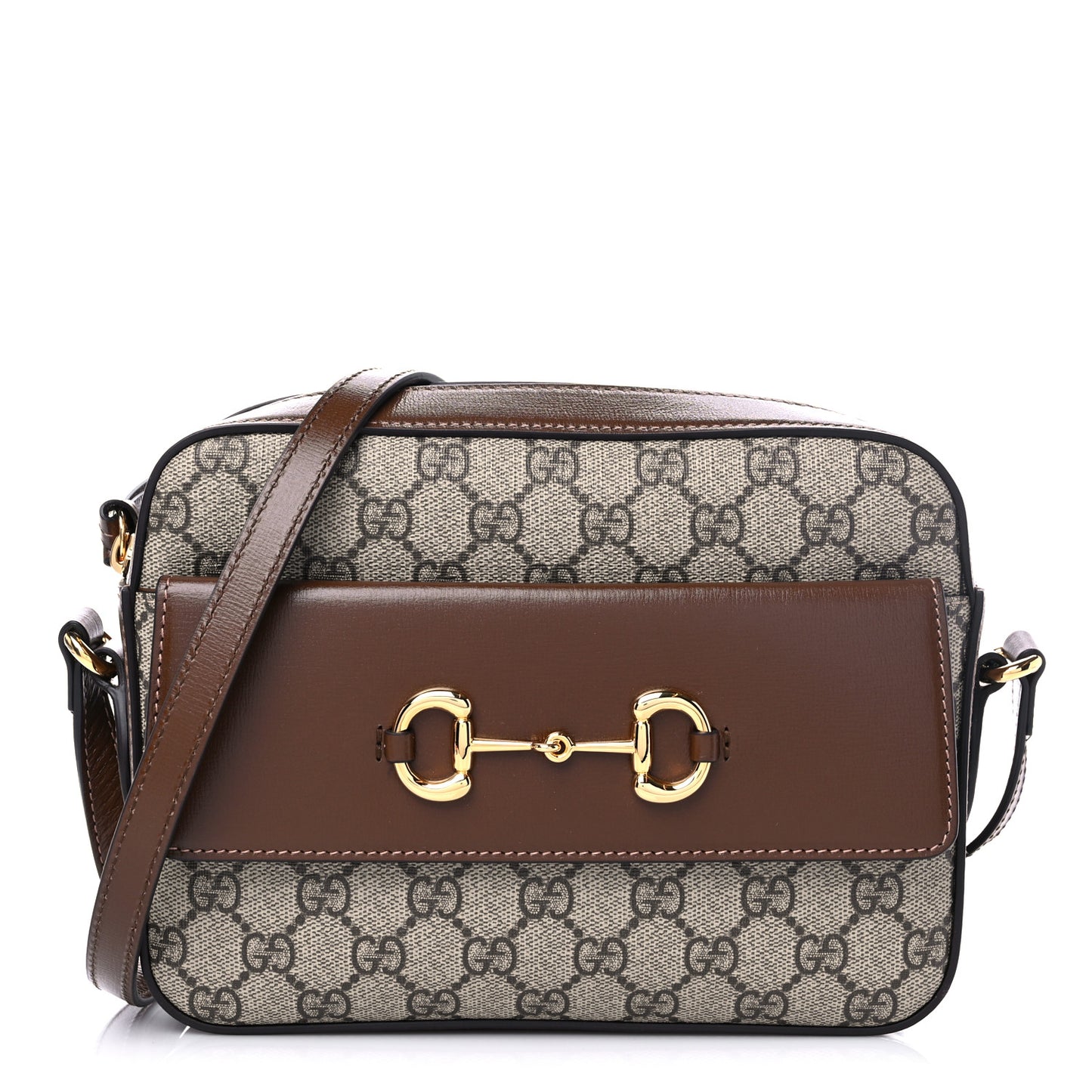 GG Supreme Monogram Small Horsebit 1955 Shoulder Bag Beige Brown Sugar