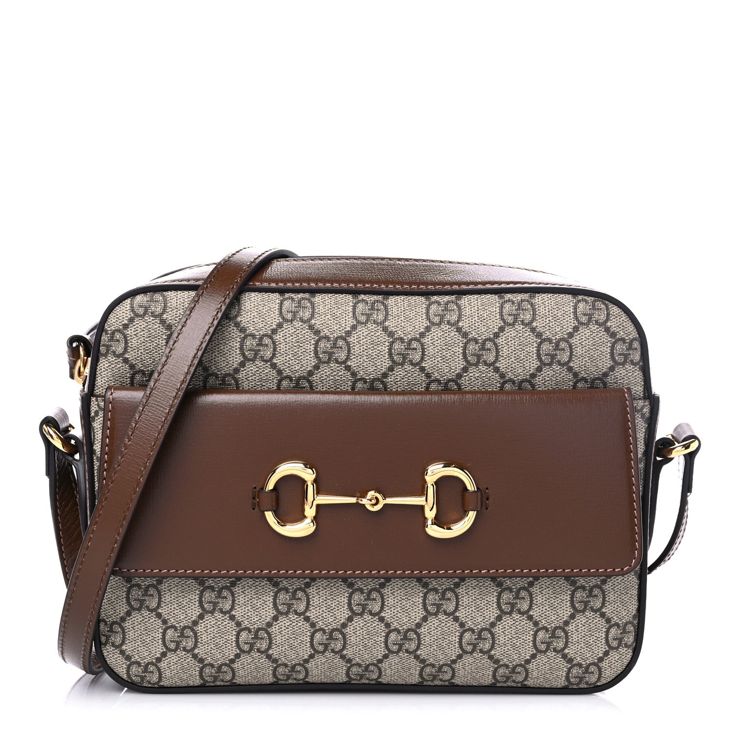 Gucci GG Supreme Monogram Small Horsebit 1955 Shoulder Bag Beige Brown Sugar 1 of 6