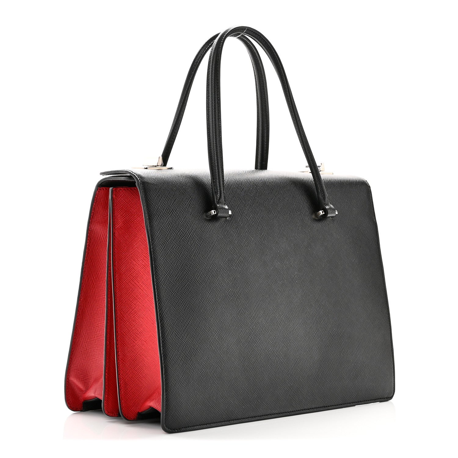 Prada Saffiano Girl Print Satchel Black Ginestra Fuoco 3 of 9