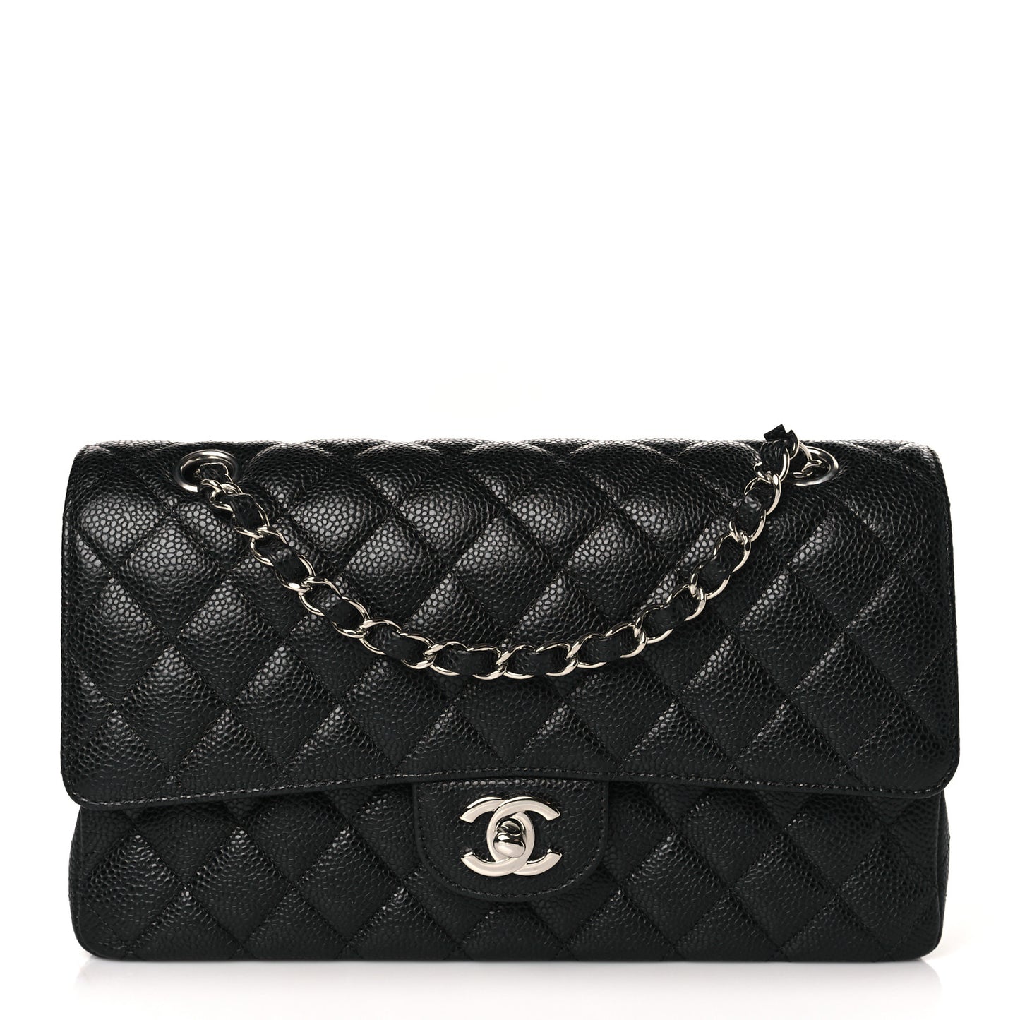 Caviar Quilted Medium Double Flap Black