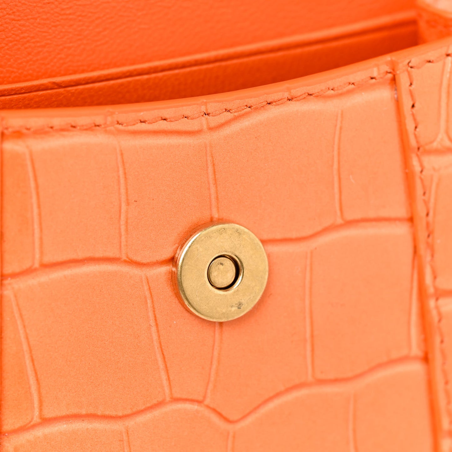Shiny Calfskin Crocodile Embossed Hourglass Top Handle Bag Mini Orange
