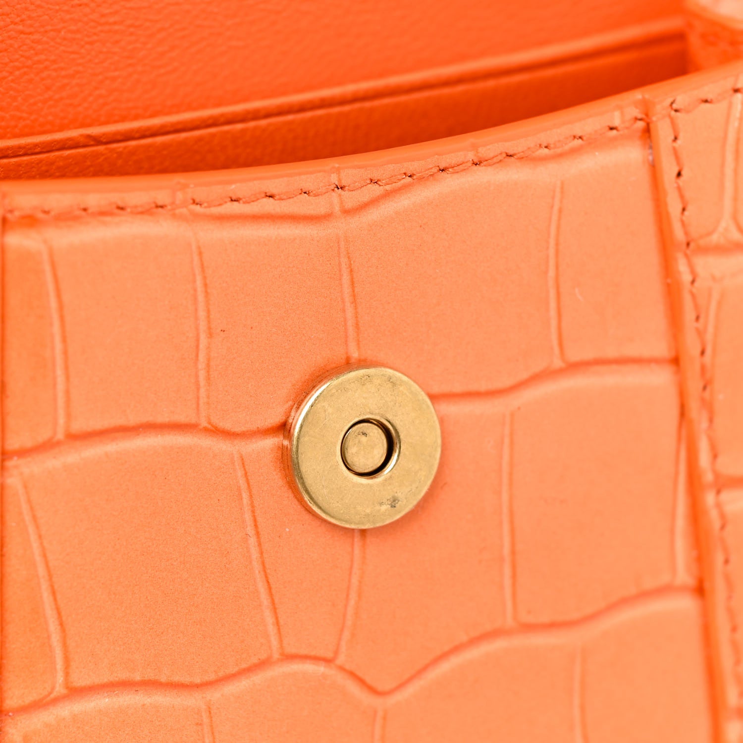 Balenciaga Shiny Calfskin Crocodile Embossed Hourglass Top Handle Bag Mini Orange 26 of 31